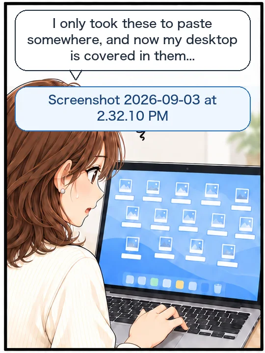 Misaki’s Mac desktop is covered in screenshot files