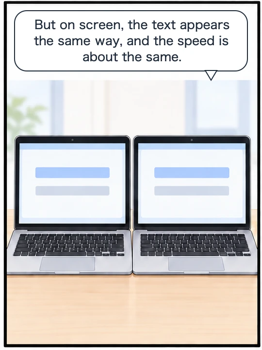 Two Macs showing text appear in the same way