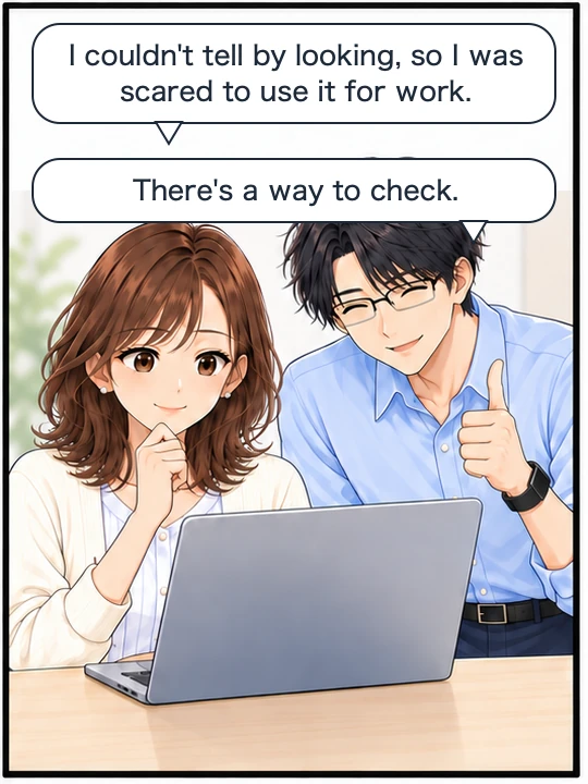 Misaki says she was worried because she could not tell by looking, and Naoki says there is a way to check