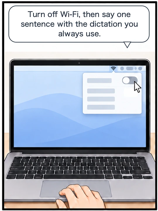 A screen where Wi-Fi is being turned off from the menu bar