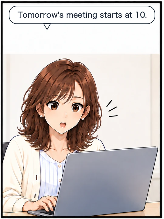 Misaki says a sentence to her Mac