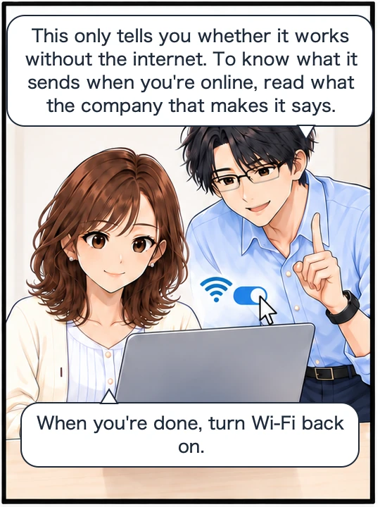 Naoki explains what this test can tell you, and Misaki is about to turn Wi-Fi back on