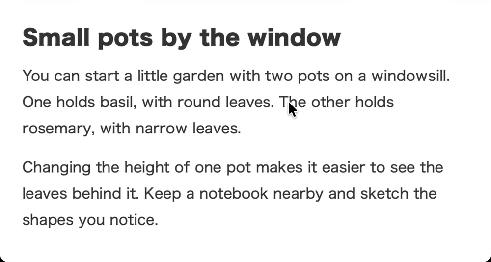 The same web page in Safari after a two-finger double-tap, with the heading and paragraphs enlarged to fill the screen