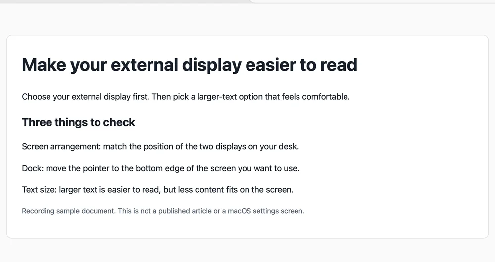 The same part of the screen after choosing Larger Text. The heading and the lines of text are bigger, and the page fills more of the picture